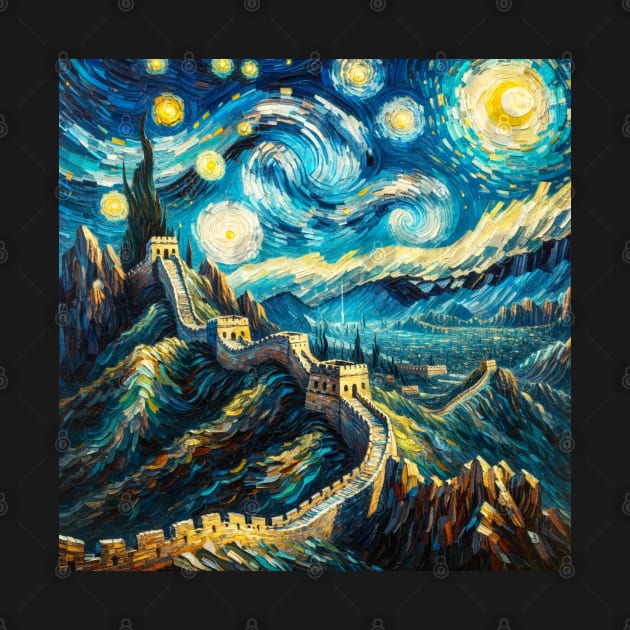 Great Wall of China Starry Night - Beautiful Iconic Places by Edd Paint Something