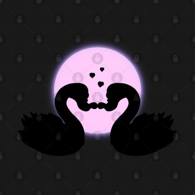 Geese Couple Silhouette Forming A Heart Shape In The Moonlight by TheMaskedTooner