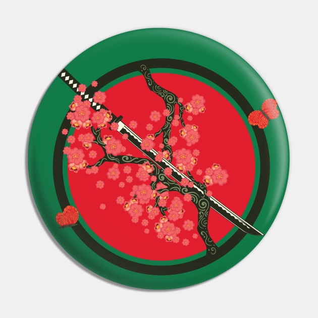 Katana and red flowers branch Pin by AnnArtshock