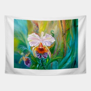 White Jungle Orchid Tapestry