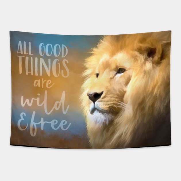 Wild And Free Lion Tapestry by Amanda Jane