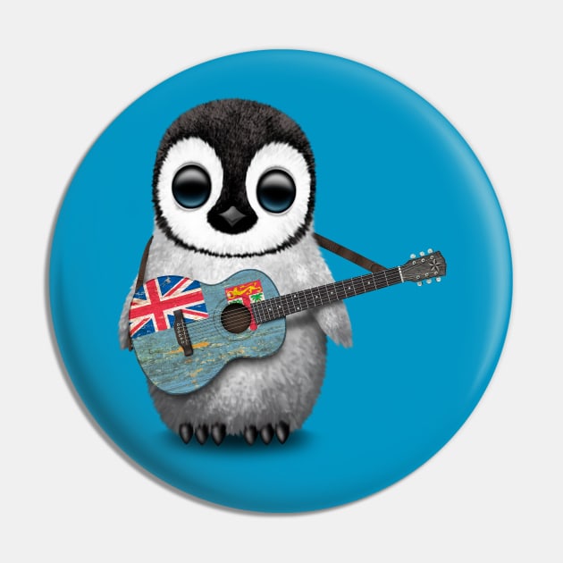 Baby Penguin Playing Fiji Flag Guitar Pin by jeffbartels