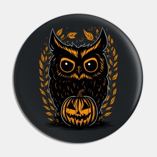 Spooky Halloween Owl Graphic Design Pin