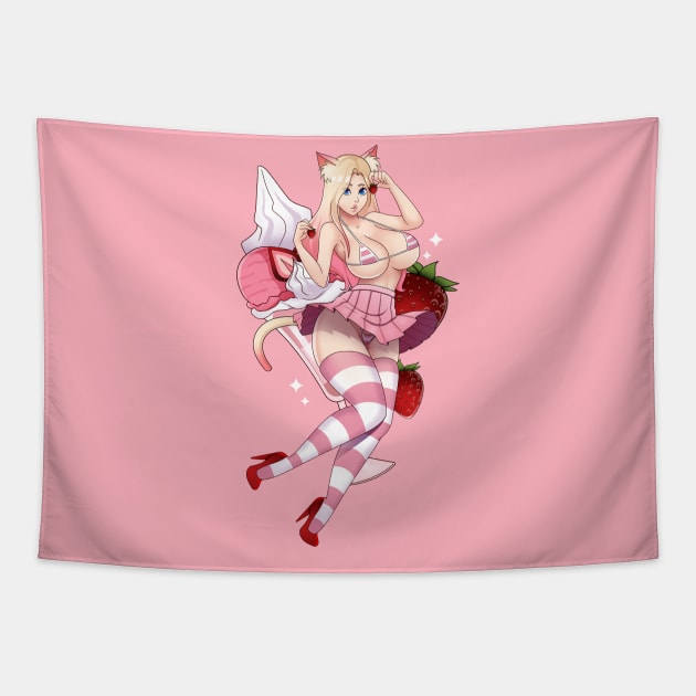 Strawberry Neko Tapestry by DDxDD