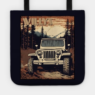 Jeep Willys Rustic Fall Mountain Scene Tote