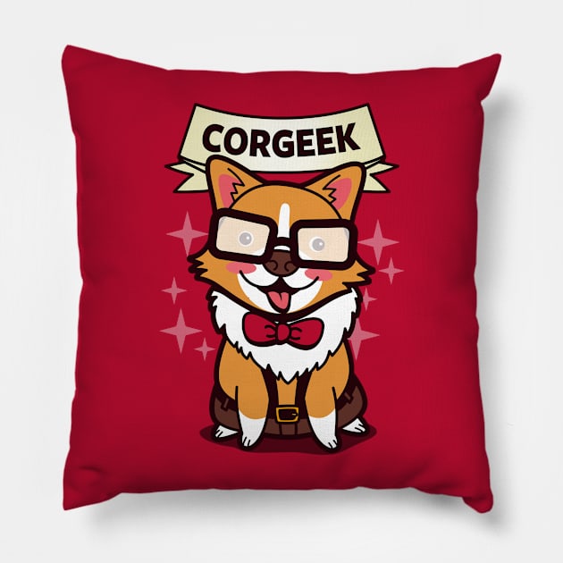 Funny Cute Kawaii Geek Corgi Dog Cartoon For Dog Lovers Pillow by BoggsNicolas