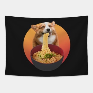 Corgi Eating Ramen noodles - cute dog smiling Tapestry
