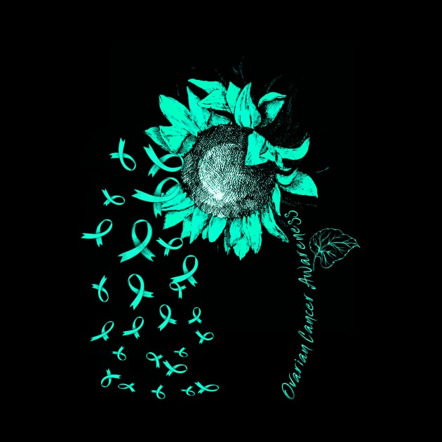 OVARIAN CANCER AWARENESS Sunflower Teal Ribbon by vamstudio