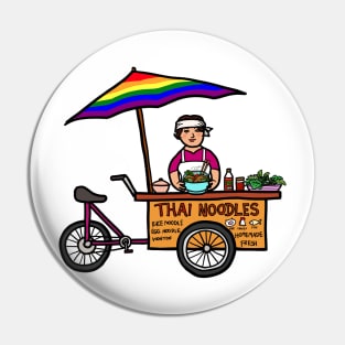 Gay pride lgbtq street food vendor selling Thai noodle. Asian outdoor healthy eating. Pin