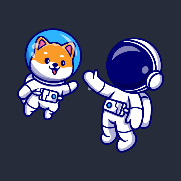 Cute Astronaut Flying With Shiba Inu Dog Astronaut Cartoon by Catalyst Labs