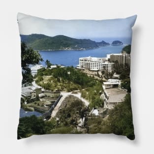 Colorized Vintage Landscape Photo of Acapulco Mexico Pillow