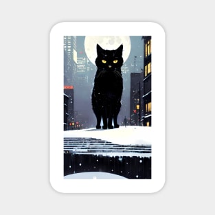 Black yule Cat at night 5 Magnet