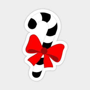 LARGE BLACK AND WHITE CHRISTMAS CANDY CAN WITH RED BOW DESIGN Magnet