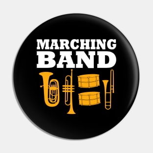 Marching Band Slogan with brass instruments and drums Pin