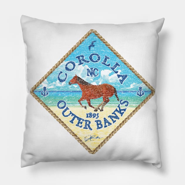 Corolla, Outer Banks, North Carolina with Horse on Beach Pillow by jcombs