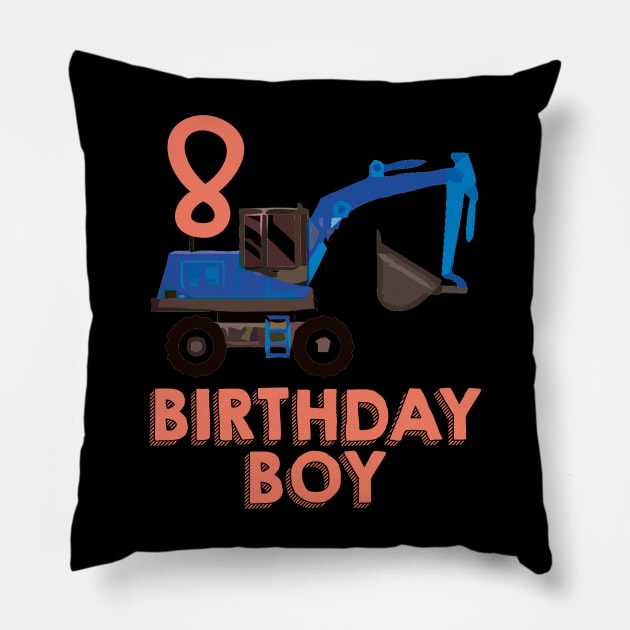 Kids th eighth  eight year happy birthday construction Pillow by mazurprop