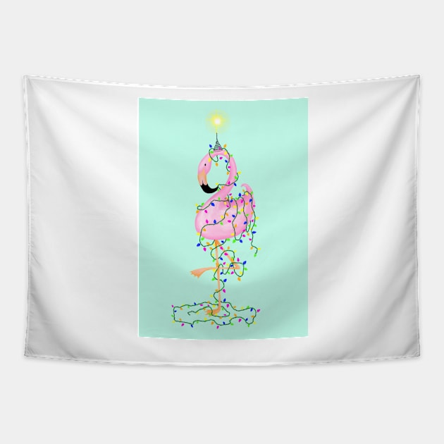 Flamingo Christmas Tree Tapestry by hallieodom