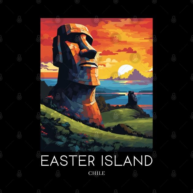 A Pop Art Travel Print of Easter Island - Chile by Studio Red Koala