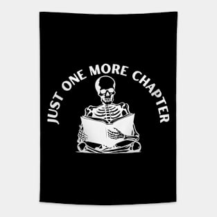 Just one more chapter, skeleton reading a book, halloween, book lover, Tapestry