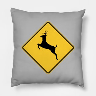 Deer Crossing Road Sign Pillow