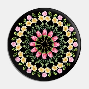 WHITE AND PINK AND YELLOW ROSES WITH GREENERY  WATERCOLOR MANDALA  ROSES Pin