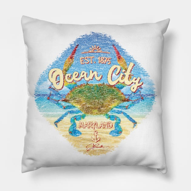 Ocean City, Maryland, Blue Crab on Beach Pillow by jcombs