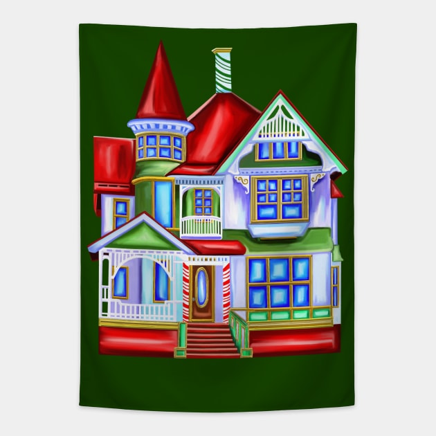 Christmas Victorian House Tapestry by Art by Deborah Camp
