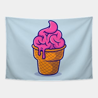 Cute Brain Ice Cream Cartoon Tapestry