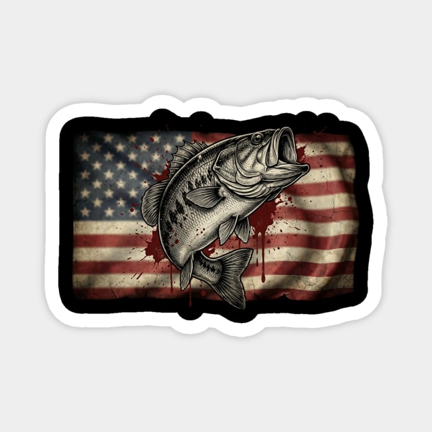 American Flag Bass Fishing Patriotic Angler Magnet by ArtistTee ⭐⭐⭐⭐⭐