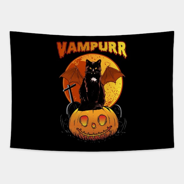 Vampurr Vampire Black Cat T-Shirt Halloween Tee Tapestry by American Woman