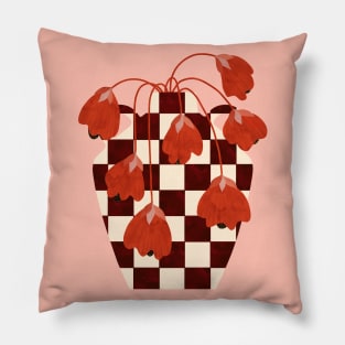 Checkered vase and flowers Pillow