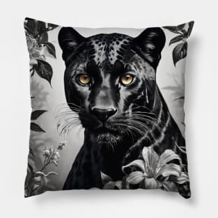 Black leopard panther art Pillow