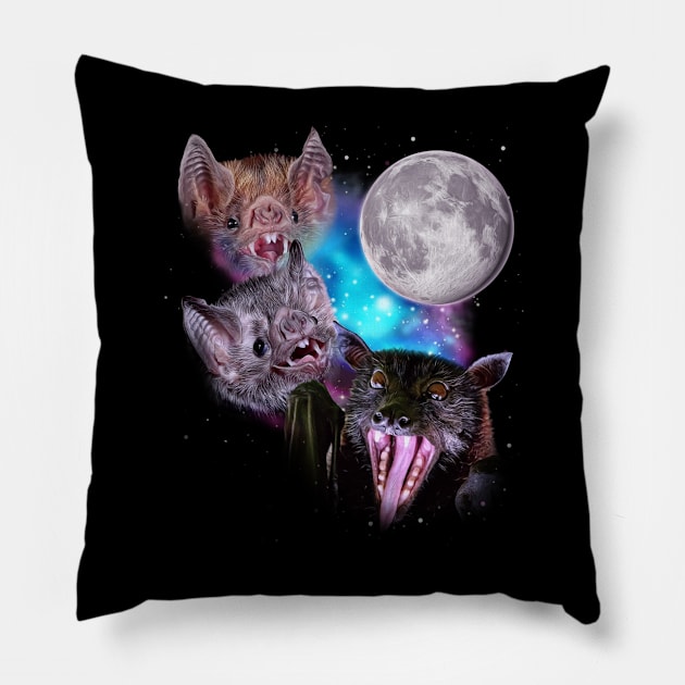 Three Bats Howl at the Moon Pillow by darklordpug