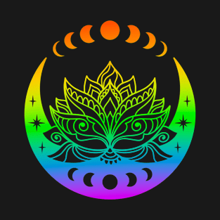 Rainbow Lotus And Moon Yoga Lover Zen Meditation Spiritual Abstract Art T-Shirt