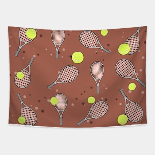 Tennis Seamless Pattern - Racket and Ball on Brown Background Tapestry