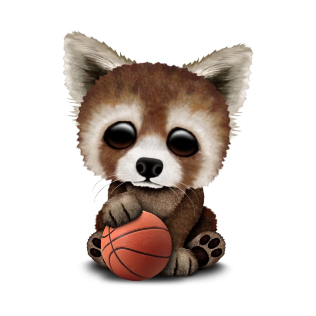 Cute Baby Red Panda Playing With Basketball by jeffbartels