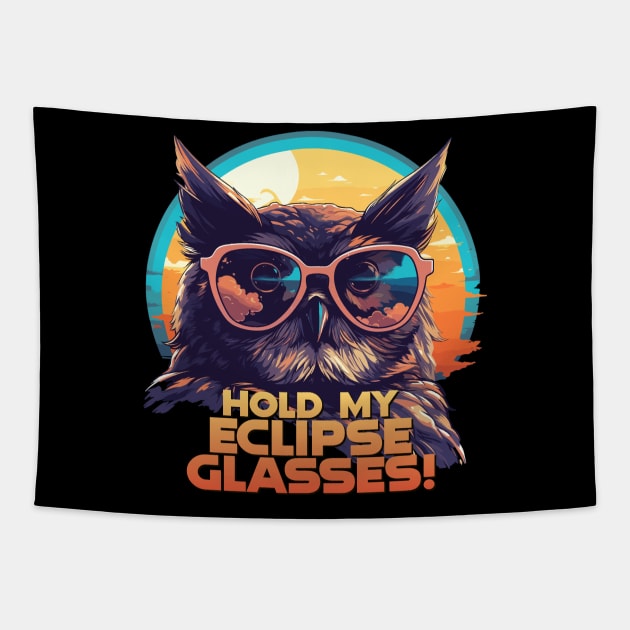 Owl Solar Eclipse Watcher, Umbraphile Total Solar Eclipse Glasses Art Tapestry by Moonfarer