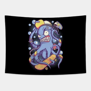 Cute Kwaii Octopus Skateboarding Tapestry