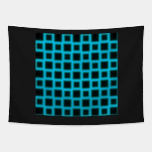 Cool Neon Blue Checker Pattern Tapestry