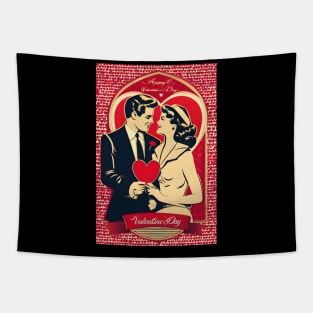 Retro valentine couple Tapestry