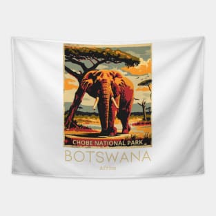 A Vintage Travel Illustration of Chobe National Park - Botswana Tapestry