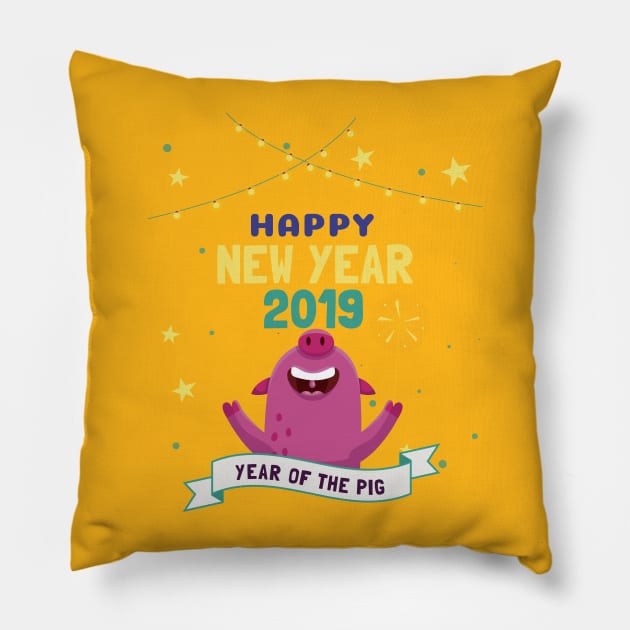 Happy New Year 2019 Year Of The Pig Shirt NYE T-Shirt Pillow by geekandgamerstore