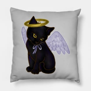 Halloween Black Kitten Dressed In Angel Costume Pillow