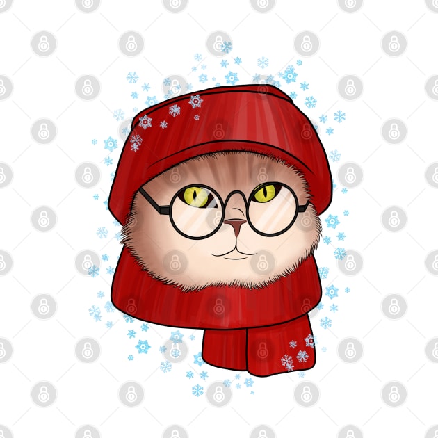 Winter cat in a hat by Kuchinska design