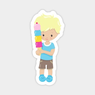 Boy With Ice Cream, Blond Hair, Ice Cream Cone Magnet