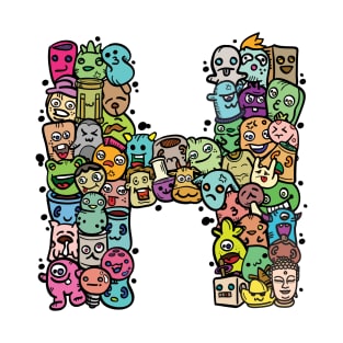 Alphabet Monster Doodle Letter H Monogram T-Shirt