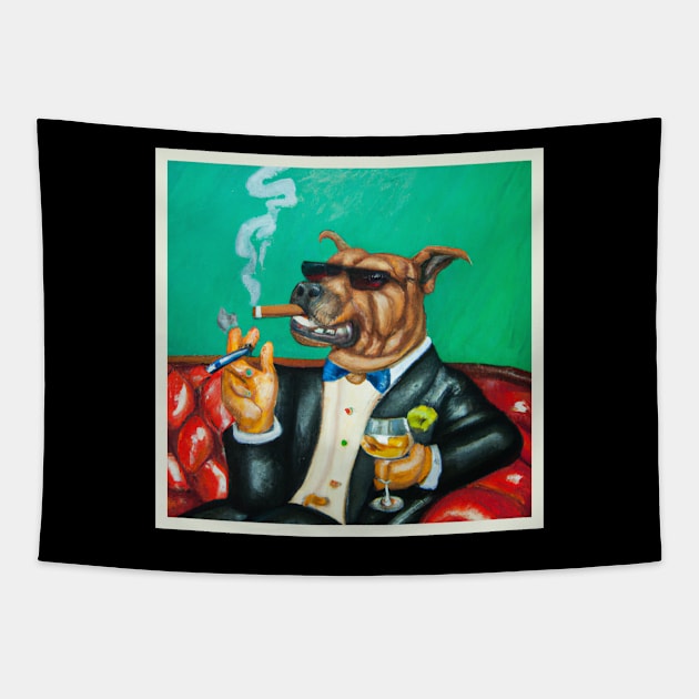 The Gambling Pit Bull Tapestry by Milasneeze