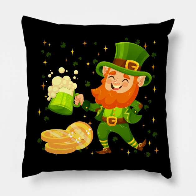 Leprechaun Drinking Beer St. Patrick's Day Pillow by Quotes NK Tees