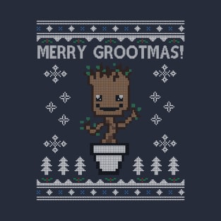 Guardians Of the Galaxy Merry Grootmas Christmas Knit Pattern T-Shirt