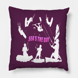 Kitesurfer Pattern White Silhouette Seas The Day Fun Pun 1 Pillow